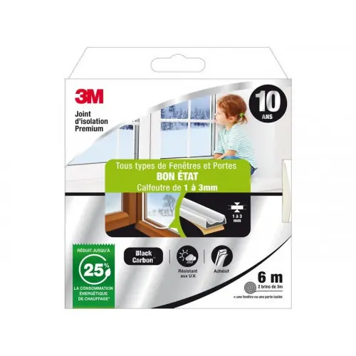 Meilleure Vente Joint Porte/Fenêtre Universel Bon Etat Premium 1 À 3 mm X 6 m Blanc – 3M
