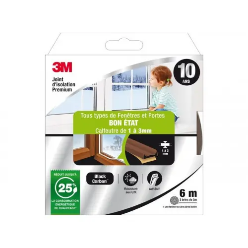 Joint Porte/Fenêtre Universel Bon Etat Premium 1 à 3 mm x 6m Marron – 3M Offre Du Jour
