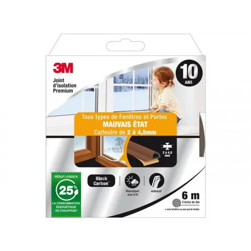 Bon Plan Joint Porte/Fenêtre Universel Mauvais Etat Premium 2 à 4,5mm x 6m Marron – 3M