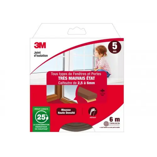 Joint Porte/Fenêtre Universel Très Mauvais Etat 2,5 À 6 mm X 6m Marron – 3M Livraison Express