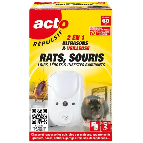 Répulsif ultrasons pour rongeurs, option veilleuse, ACTO – ACTO Prix Réduit