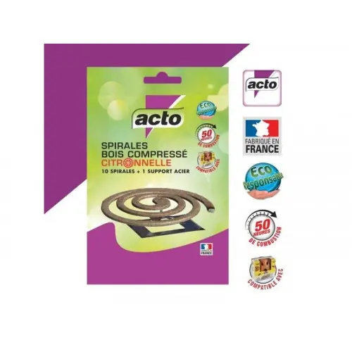 Expédition Rapide SPIRALES BOIS COMPRESSÉ CITRONNELLE – 50H DE DIFFUSION ! – ACTO