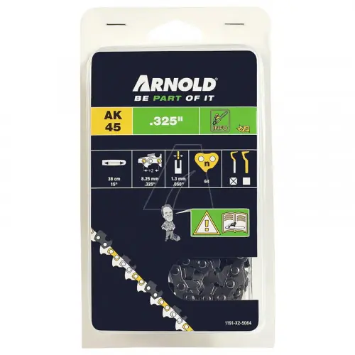 Chaîne de tronçonneuse 325&Prime;/1,3 mm – 64 maillons d’entraineurs – gouges demi-rondes – Arnold Acheter Direct
