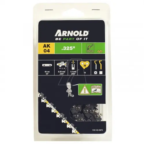 Chaîne de tronçonneuse 325&Prime;/1,5 mm – 72 maillons d’entraîneurs – gouges demi-rondes – Arnold Haute Qualité