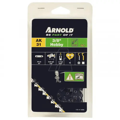 Vente Flash Chaîne de tronçonneuse 3/8&Prime;, 1,1 mm – 55 maillons d‘entraineurs – gouges demi-rondes – Arnold