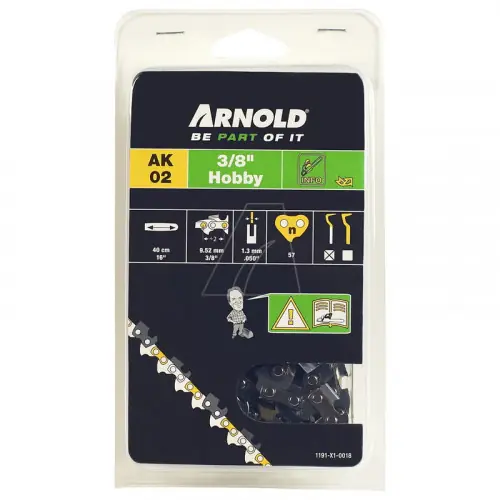 Achat Immédiat Chaîne de tronçonneuse 3/8&Prime;, 1,3 mm – 57 maillons d’entraineurs – gouges demi-rondes – Arnold