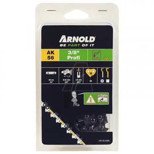 Chaîne de tronçonneuse 3/8", 1,6 mm - 60 maillons d’entraineurs - gouges demi-rondes - Arnold Prix Cassé