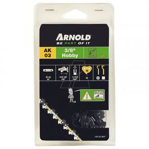 Chaîne de tronçonneuse 3/8",1,3 mm - 55 maillons d’entraineurs - gouges demi-rondes - Arnold Retour Gratuit