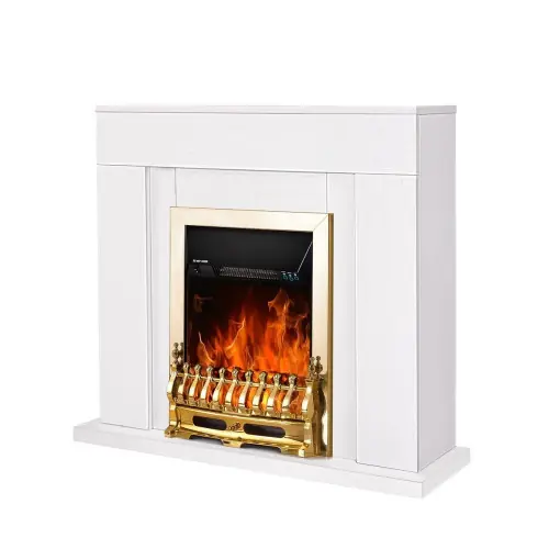 Cheminée électrique sur pied – Agnes blanc & Galileo Gold – 2000 W – flamme orange – style classique – ArtFlame Achat Immédiat