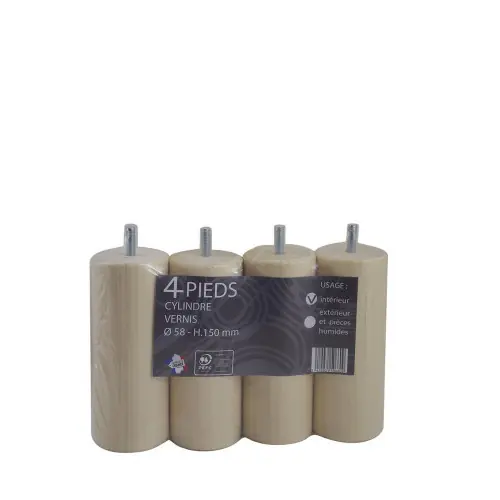 Lot de 4 pieds de lit cylindriques pin vernis BAR PLUS, ?5,8 cm x H.15 cm - BAR PLUS Satisfait Ou Remboursé