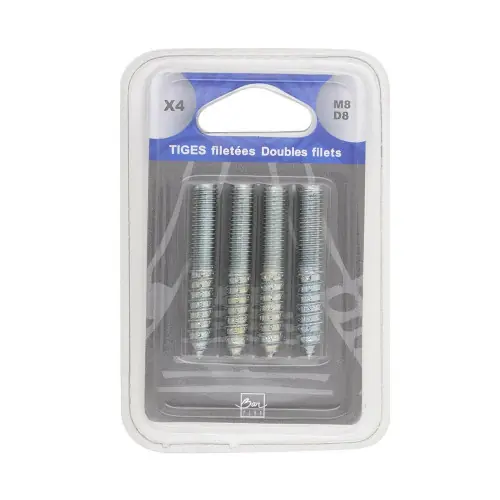 Lot de 4 vis double filet BAR PLUS, M8 x 50 mm - BAR PLUS Top Vente