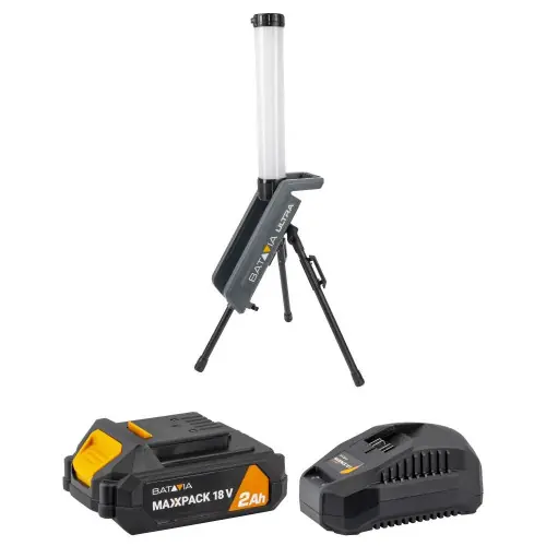 Bon Marché Lampe de chantier hybride LED - 18V 360° - Batterie 2,0 Ah + chargeur - Batavia