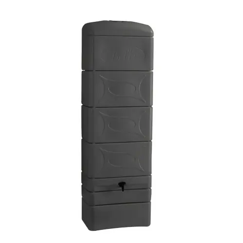 Récupérateur à eau Déco 300L anthracite – couvercle, robinet, fixation et kit chéneau – Belli Acheter En Ligne