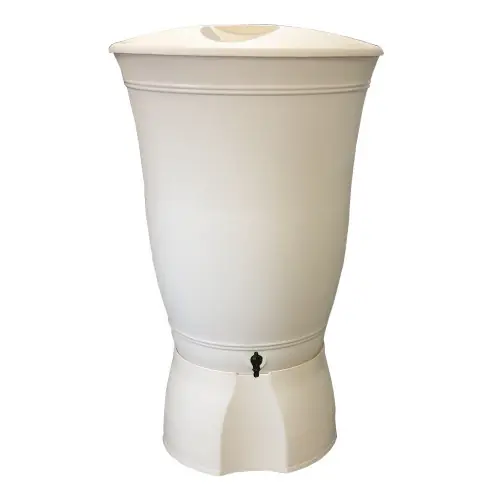 Prix Réduit Récuperateur à eau Floral 300L beige – couvercle, robinet, kit chéneau et socle – Belli
