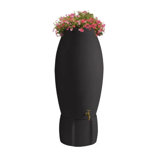 Récupérateur à eau Jarre 235L anthracite – socle, couvercle, robinet laiton et chéneau – Belli Super Prix