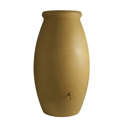 Récupérateur à eau Jarre 500L beige – couvercle robinet laiton et kit chéneau – Belli Soldes