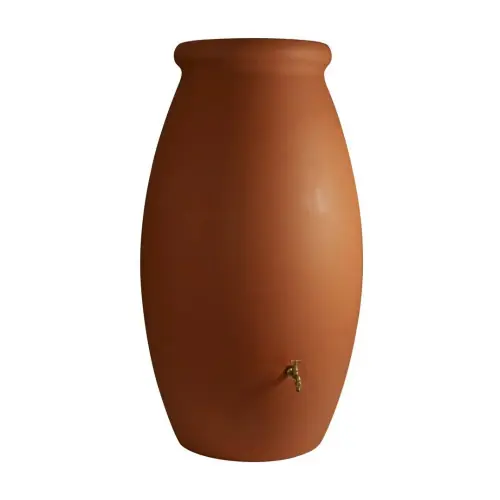 Récupérateur à eau Jarre 500L terre cuit – couvercle, robinet laiton et kit chéneau – Belli Achat Immédiat