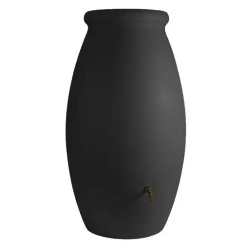 Récupérateur à eau Jarre Toscan 1000L anthracite – couvercle, robinet et kit chéneau – Belli Promotion