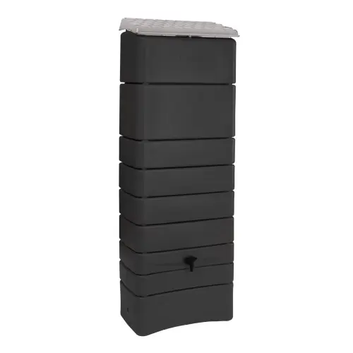 Remise Récupérateur à eau mural 300L anthracite – couvercle, robinet, fixation et kit chéneau – Belli