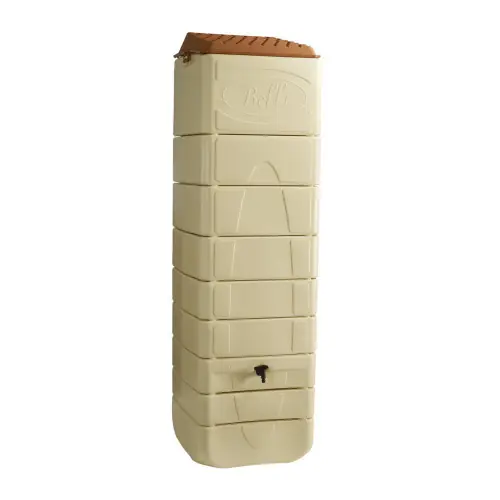 Récupérateur à eau mural 650L beige – couvercle, robinet, fixation et kit chéneau – Belli Commander Vite