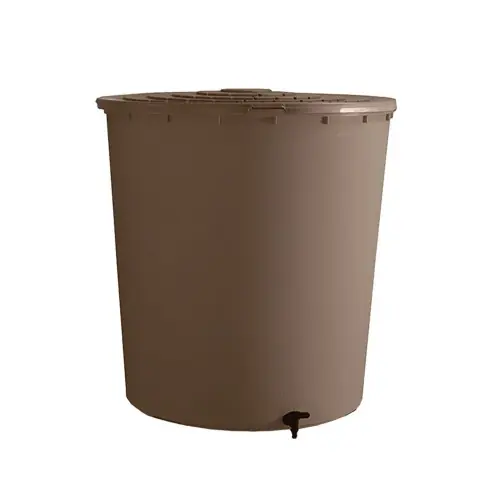 Récupérateur à eau rond 200L taupe – couvercle clipsé et robinet – Belli Acheter Direct