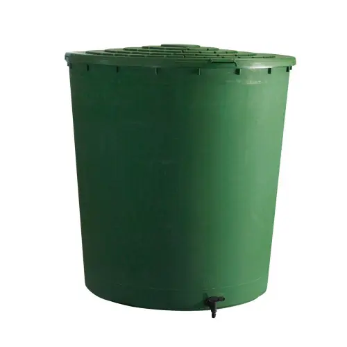Récupérateur à eau rond 350L vert – couvercle clipsé et robinet – Belli Authentique