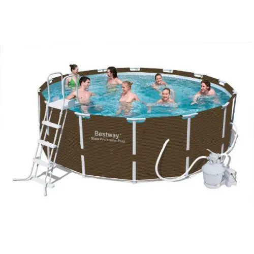 Prix Réduit KIT Piscine ronde "Steel Frame" imitation tressé Ø427 x 122cm - BESTWAY