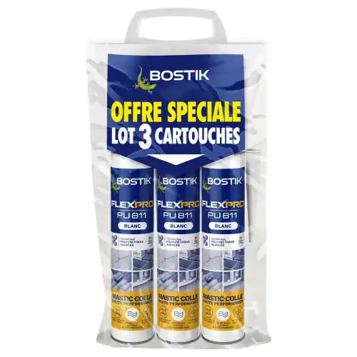 Offre Exclusive Lot de 3 colle de fixation polyuréthane Flexpro pu 811 BOSTIK, 900ml blanc - Bostik