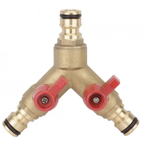 Jonction en Y Boutté en laiton - 2 manettes métal ON/OFF pour raccords rapides - BOUTTE Prix Choc