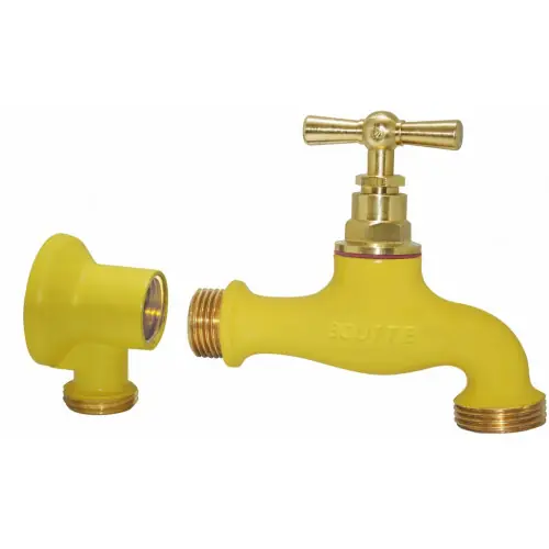 Robinet d’arrosage Boutté en laiton jaune - entrée mâle 15 x 21 et sortie mâle 20 x 27 - BOUTTE Expédition Rapide