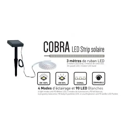 Guirlande Transparente COBRA, LED Intégrée, 30 lumens, 3000K, IP44, SOLAIRE, Classe III - CALI Prix Choc