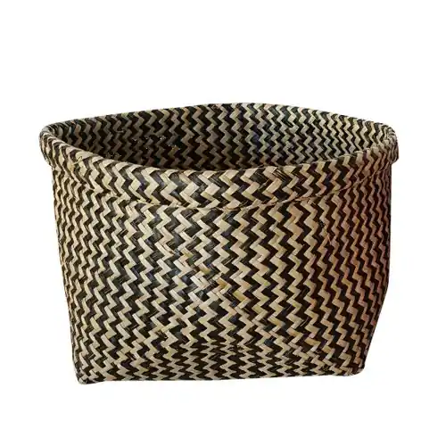Panier en jonc de mer, Ethno zigzag, black n°0 - Centrale Brico Expédition Rapide