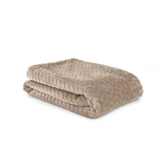 Plaid Chevron, en polyester de couleur taupe l.180 x 220 cm - Centrale Brico Commande En Gros