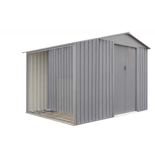Satisfait Ou Remboursé Abri de jardin en métal avec bûcher intégré – Gris/bois vieilli – 5,31 m² – CHALET & JARDIN