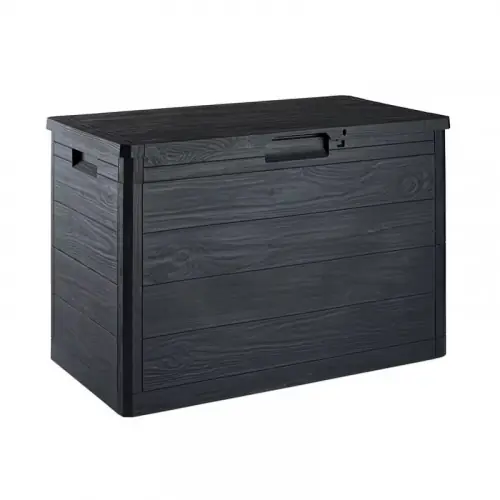 Coffre de jardin 160L en résine effet bois - WOODY‘S - Anthracite - CHALET & JARDIN Solde