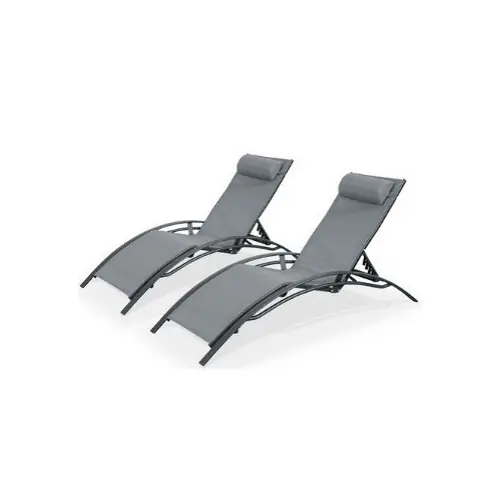 Pas Cher Lot de 2 bains de soleil Monaco en aluminium - Gris anthracite - CHALET & JARDIN