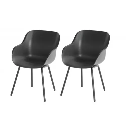 Lot de 2 chaises Sophie Rondo Elegance en résine – pieds en aluminium – Anthracite – CHALET & JARDIN Commander Vite