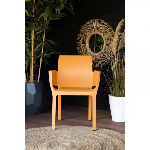 Haute Qualité Lot de 4 chaises de jardin empilables en résine orange avec accoudoirs - CHALET & JARDIN