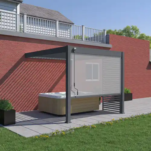Offre Limitée Pergola bioclimatique Ombréa 2023 adossée alu 3x3M + 1 store 3M – Anthracite – VS – CHALET & JARDIN