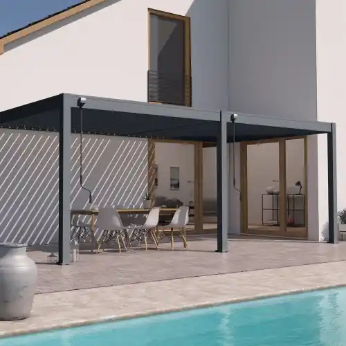 Solde Pergola bioclimatique – Ombréa – adossée – 3x6M – Anthracite – Version 2 – 300x600x258 cm – CHALET & JARDIN