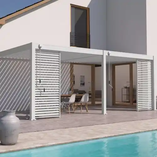 Pergola bioclimatique - Ombréa - adossée - 3x6M - Blanc - Version 2 - 300x600x258 cm - CHALET & JARDIN Remise