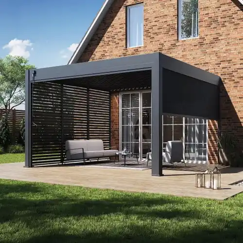 Pergola bioclimatique - Ombréa - adossée - 4x4M - Anthracite - Version 2 - 400x400x258 cm - CHALET & JARDIN Commander Vite