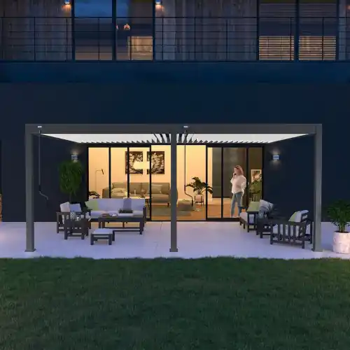 Expédié Aujourd'hui Pergola bioclimatique - Ombréa - adossée - 4x6M - Anthracite blanc - Version 2 - 400x600x258 cm - CHALET & JARDIN