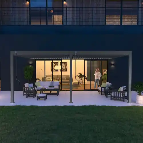 Pergola bioclimatique – Ombréa – adossée – 4x6M – Anthracite – Version 2 – 400x600x258 cm – CHALET & JARDIN Soldes