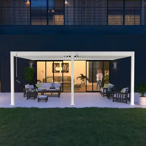 Meilleur Choix Pergola bioclimatique - Ombréa - adossée - 4x6M - Blanc - Version 2 - 400x600x258 cm - CHALET & JARDIN