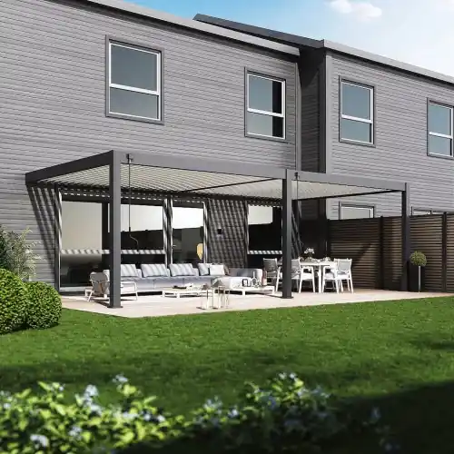 Top Vente Pergola bioclimatique – Ombréa – adossée – 4x8M – Anthracite blanc – Version 2 – 400x800x258 cm – CHALET & JARDIN