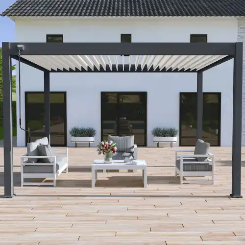 Pergola bioclimatique - Ombréa - autoportante - 3x4M - Anthracite blanc - VS - 300x400x258 cm - CHALET & JARDIN Populaire