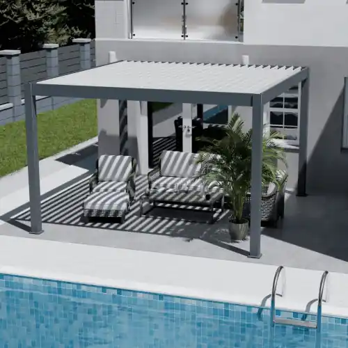 Usine Directe Pergola bioclimatique – Ombréa – autoportante – 4x4M – Anthracite blanc – ELMO – 400x400x258 cm – CHALET & JARDIN