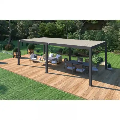 Pergola bioclimatique - Ombréa - autoportante - 4x8M - Anthracite blanc - ELMO - 400x800x258 cm - CHALET & JARDIN Expédié Aujourd'hui