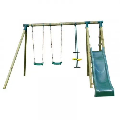 Portique bois avec balançoire, vis-à-vis et toboggan - COMANCHE - 330 x 260 x 230 cm - CHALET & JARDIN Nouvelle Collection